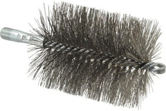 Schaefer Brush - 4-1/2" Brush Length, 3-1/2" Diam, Double Stem, Double Spiral Tube Brush - 7-1/4" Long, Stainless Steel, 1/4" NPSM Male Connection - Exact Tooling