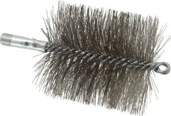 Schaefer Brush - 4-1/2" Brush Length, 4" Diam, Double Stem, Double Spiral Tube Brush - 7-1/4" Long, Stainless Steel, 1/4" NPSM Male Connection - Exact Tooling
