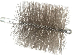 Schaefer Brush - 4-1/2" Brush Length, 4-1/2" Diam, Double Stem, Double Spiral Tube Brush - 7-1/4" Long, Stainless Steel, 1/4" NPSM Male Connection - Exact Tooling