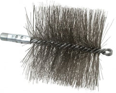 Schaefer Brush - 4-1/2" Brush Length, 5" Diam, Double Stem, Double Spiral Tube Brush - 7-1/4" Long, Stainless Steel, 1/4" NPSM Male Connection - Exact Tooling