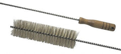 Schaefer Brush - 2-1/8" Diam, 7" Bristle Length, Boiler & Furnace Crimped Brass Brush - Standard Wood Handle, 48" OAL - Exact Tooling