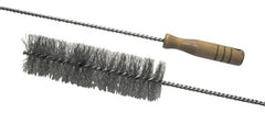 Schaefer Brush - 2-1/8" Diam, 7" Bristle Length, Boiler & Furnace Stainless Steel Brush - Standard Wood Handle, 48" OAL - Exact Tooling