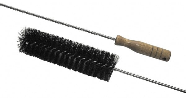 Schaefer Brush - 2-1/8" Diam, 7" Bristle Length, Boiler & Furnace Fiber Brush - Standard Wood Handle, 48" OAL - Exact Tooling