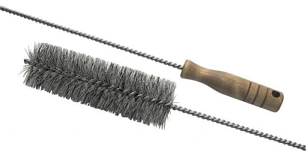Schaefer Brush - 2" Diam, 6" Bristle Length, Boiler & Furnace Fiber Brush - Standard Wood Handle, 42" OAL - Exact Tooling