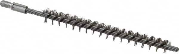 Schaefer Brush - 3" Brush Length, 5/16" Diam, Double Stem, Single Spiral Tube Brush - 4-1/2" Long, Stainless Steel, 8-32 Male Connection - Exact Tooling