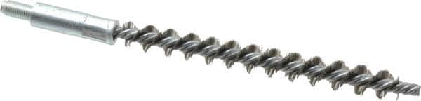 Schaefer Brush - 4" Brush Length, 7/16" Diam, Double Stem, Single Spiral Tube Brush - 6-1/4" Long, Stainless Steel, 1/4-28 Male Connection - Exact Tooling