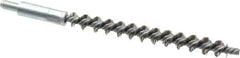 Schaefer Brush - 4" Brush Length, 7/16" Diam, Double Stem, Single Spiral Tube Brush - 6-1/4" Long, Stainless Steel, 1/4-28 Male Connection - Exact Tooling