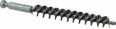 Schaefer Brush - 4" Brush Length, 9/16" Diam, Double Stem, Single Spiral Tube Brush - 6-1/4" Long, Stainless Steel, 1/4-28 Male Connection - Exact Tooling