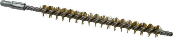 Schaefer Brush - 3" Brush Length, 5/16" Diam, Double Stem, Single Spiral Tube Brush - 4-1/2" Long, Brass, 8-32 Male Connection - Exact Tooling