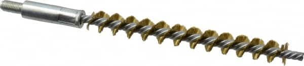 Schaefer Brush - 4" Brush Length, 7/16" Diam, Double Stem, Single Spiral Tube Brush - 6-1/4" Long, Brass, 1/4-28 Male Connection - Exact Tooling