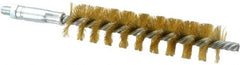 Schaefer Brush - 4" Brush Length, 15/16" Diam, Double Stem, Single Spiral Tube Brush - 6-1/4" Long, Brass, 1/4-28 Male Connection - Exact Tooling
