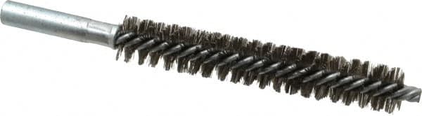 Schaefer Brush - 4" Brush Length, 11/16" Diam, Double Stem, Double Spiral Tube Brush - 6" Long, Stainless Steel, 12-24 Female Connection - Exact Tooling