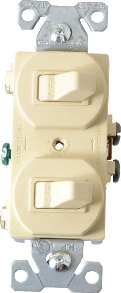 Cooper Wiring Devices - 1 Pole, 120/277 VAC, 15 Amp, Flush Mounted, Duplex Switch - NonNEMA Configuration, 2 Switch, Back Side Wiring, cULus Listed, NOM 426, RoHS Compliant Standard - Exact Tooling