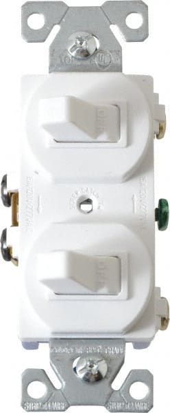 Cooper Wiring Devices - 1 Pole, 120/277 VAC, 15 Amp, Flush Mounted, Duplex Switch - NonNEMA Configuration, 2 Switch, Back Side Wiring, cULus Listed, NOM 426, RoHS Compliant Standard - Exact Tooling