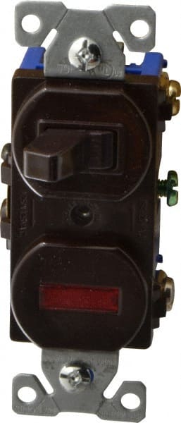 Cooper Wiring Devices - 1 Pole, 120 VAC, 15 Amp, Flush Mounted, Combination Switch with Pilot Light - NonNEMA Configuration, 1 Switch, Back Side Wiring, cULus Listed, RoHS Compliant Standard - Exact Tooling