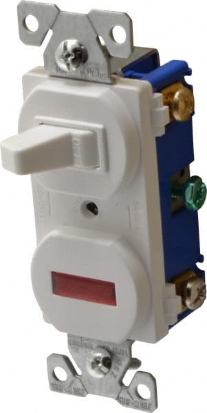 Cooper Wiring Devices - 1 Pole, 120 VAC, 15 Amp, Flush Mounted, Combination Switch with Pilot Light - NonNEMA Configuration, 1 Switch, Back Side Wiring, cULus Listed, RoHS Compliant Standard - Exact Tooling
