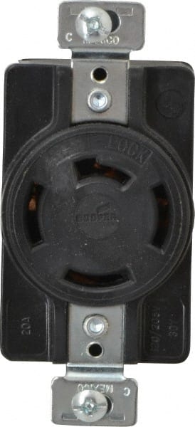 Cooper Wiring Devices - 120/208 VAC, 20 Amp, NonNEMA, Ungrounded Receptacle - 4 Poles, 4 Wire, Female End, Black - Exact Tooling