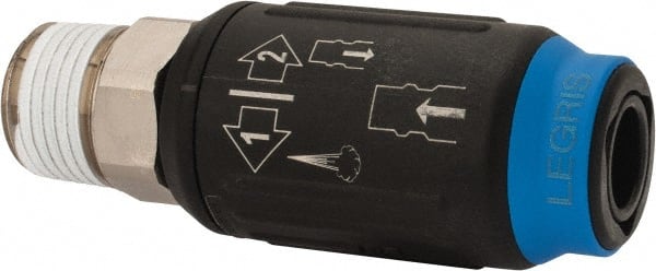 Legris - 1/2 Male NPT Industrial Pneumatic Hose Safety Coupler - Plastic/Brass, 1/4" Body Diam - Exact Tooling