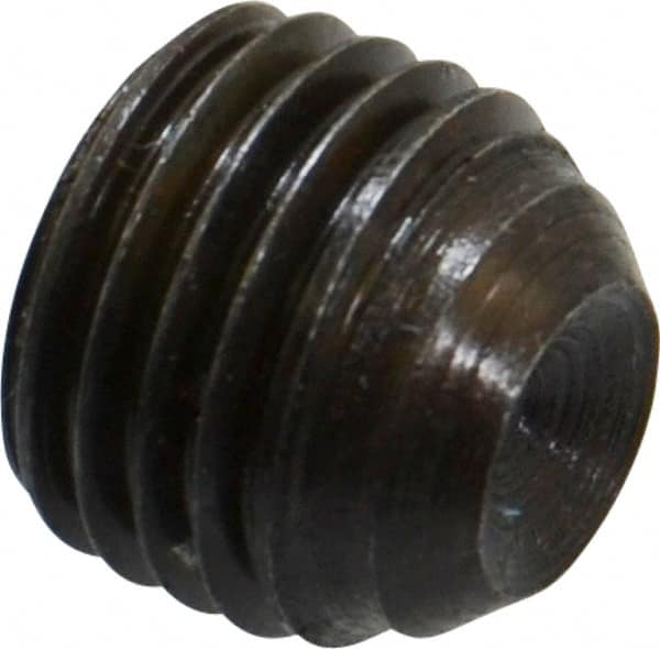 Made in USA - 7/16-20 UNF, 3/8" Length Under Head, Cup Point Set Screw - Grade 8 Alloy Steel, 7/32" Key - Exact Tooling