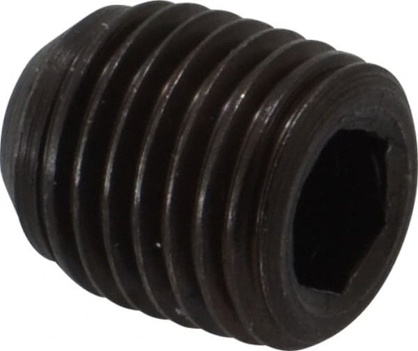 Made in USA - 7/16-20 UNF, 1/2" Length Under Head, Cup Point Set Screw - Grade 8 Alloy Steel, 7/32" Key - Exact Tooling