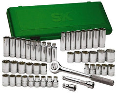 SK - 47 Piece 1/2" Drive Deep Well Socket Set - 6 Points, 1/2" to 1-1/2" (10mm to 24mm) Range, Inch/Metric Measurement Standard - Exact Tooling
