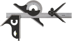 SPI - 4 Piece, 24" Combination Square Set - 1/100, 1/32, 1/50 & 1/64" (16R) Graduation, Hardened Steel Blade, Cast Iron Center, Protractor & Square Head - Exact Tooling