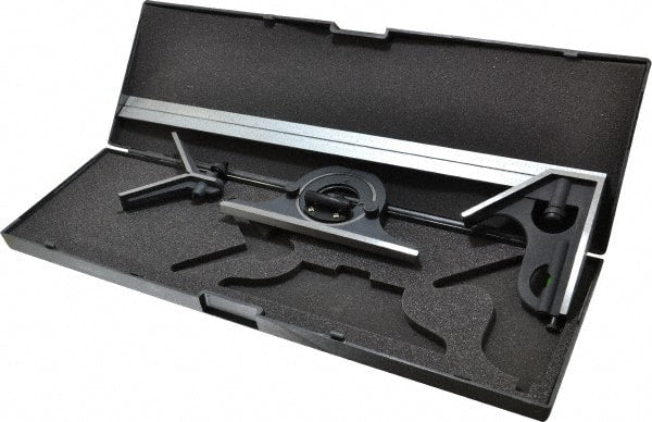 SPI - 4 Piece, 18" Combination Square Set - 1/16, 1/32, 1/64 & 1/8" (4R) Graduation, Hardened Steel Blade, Cast Iron Center, Protractor & Square Head - Exact Tooling