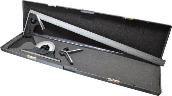 SPI - 4 Piece, 24" Combination Square Set - 1/16, 1/32, 1/64 & 1/8" (4R) Graduation, Hardened Steel Blade, Cast Iron Center, Protractor & Square Head - Exact Tooling