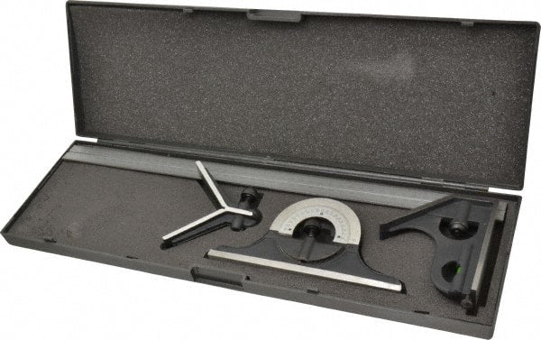 SPI - 4 Piece, 18" Combination Square Set - 1/32 & 1/64" (English/Metric) Graduation, Hardened Steel Blade, Cast Iron Center, Protractor & Square Head - Exact Tooling