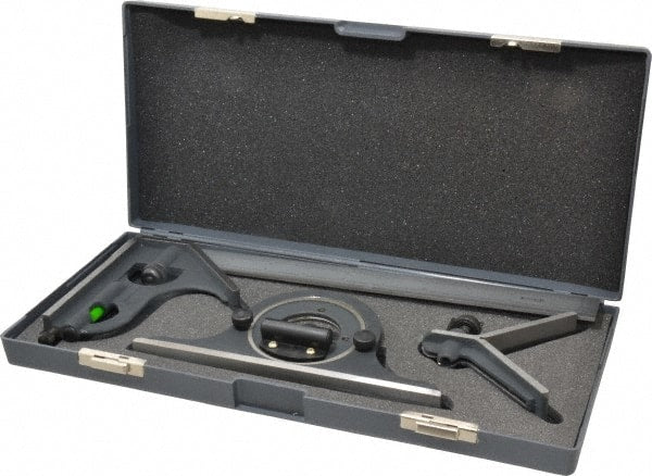 SPI - 4 Piece, 12" Combination Square Set - 1/100, 1/32, 1/50 & 1/64" (16R) Graduation, Hardened Steel Blade, Cast Iron Center, Protractor & Square Head - Exact Tooling