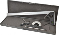 SPI - 4 Piece, 18" Combination Square Set - 1/100, 1/32, 1/50 & 1/64" (16R) Graduation, Hardened Steel Blade, Cast Iron Center, Protractor & Square Head - Exact Tooling