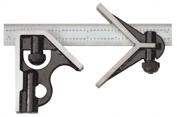 SPI - 3 Piece, 6" Combination Square Set - 1/16, 1/32, 1/64 & 1/8" (4R) Graduation, Hardened Steel Blade, Cast Iron Center & Square Head - Exact Tooling