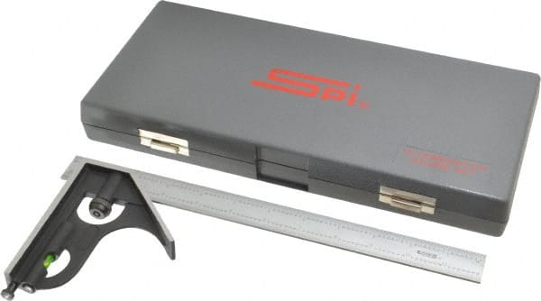 SPI - 2 Piece, 12" Combination Square Set - 1/16, 1/32, 1/64 & 1/8" (4R) Graduation, Hardened Steel Blade, Cast Iron Square Head - Exact Tooling