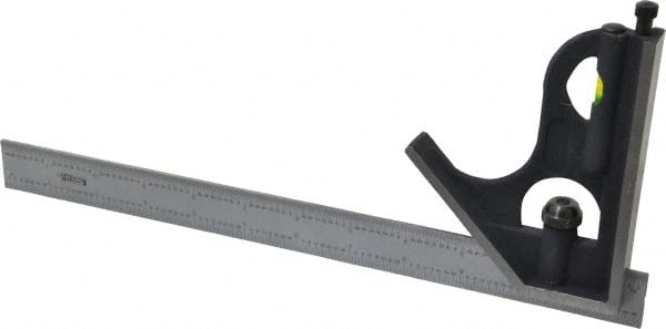 SPI - 2 Piece, 12" Combination Square Set - 1/32 & 1/64" (English/Metric) Graduation, Hardened Steel Blade, Cast Iron Square Head - Exact Tooling