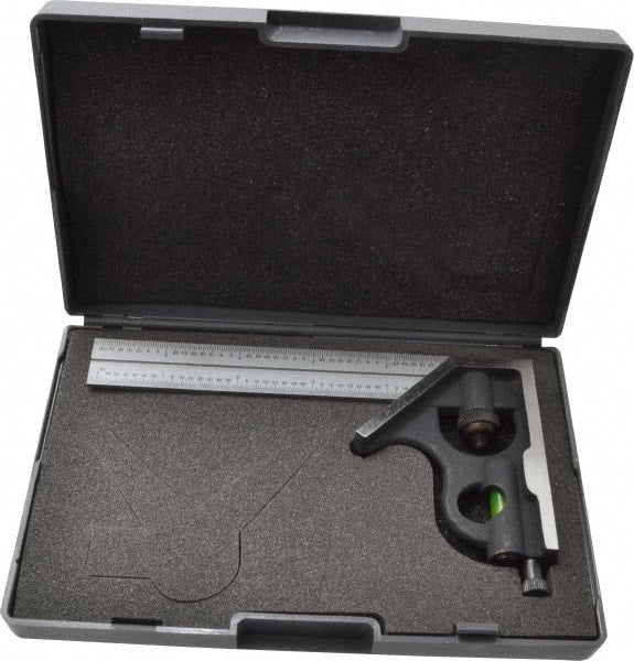 SPI - 2 Piece, 6" Combination Square Set - 1/100, 1/32, 1/50 & 1/64" (16R) Graduation, Hardened Steel Blade, Cast Iron Square Head - Exact Tooling