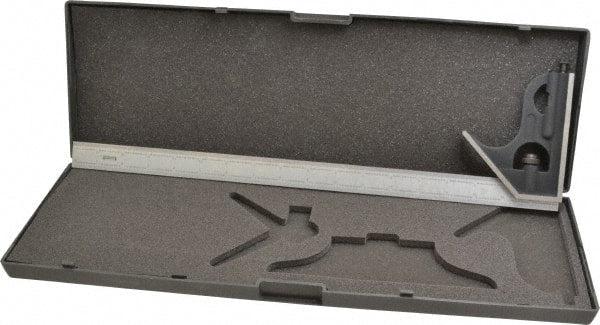 SPI - 2 Piece, 18" Combination Square Set - 1/100, 1/32, 1/50 & 1/64" (16R) Graduation, Hardened Steel Blade, Cast Iron Square Head - Exact Tooling