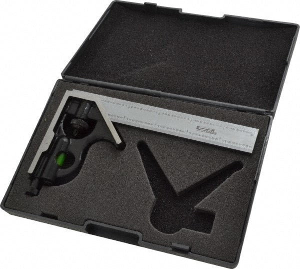 SPI - 2 Piece, 6" Combination Square Set - 1/100, 1/32, 1/50 & 1/64" (16R) Graduation, Hardened Steel Blade, Hardened Steel Square Head - Exact Tooling