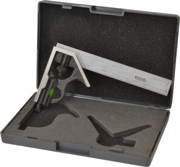 SPI - 2 Piece, 6" Combination Square Set - 1/32 & 1/64" (English/Metric) Graduation, Hardened Steel Blade, Hardened Steel Square Head - Exact Tooling