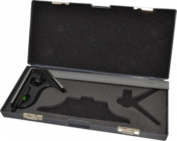 SPI - 2 Piece, 12" Combination Square Set - 1/32 & 1/64" (English/Metric) Graduation, Hardened Steel Blade, Hardened Steel Square Head - Exact Tooling