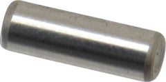 Made in USA - 1/8" Diam x 3/8" Pin Length Grade 8 Alloy Steel Standard Dowel Pin - Bright Finish, C 47-58 & C 60 (Surface) Hardness, 1,840 Lb (Single Shear), 3,680 Lb (Double Shear) Breaking Strength, 1 Beveled & 1 Rounded End - Exact Tooling