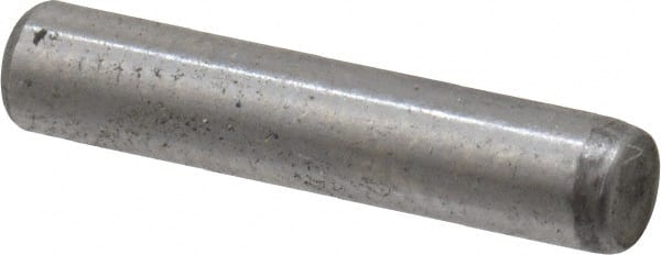 Made in USA - 1/8" Diam x 5/8" Pin Length Grade 8 Alloy Steel Standard Dowel Pin - Bright Finish, C 47-58 & C 60 (Surface) Hardness, 1,840 Lb (Single Shear), 3,680 Lb (Double Shear) Breaking Strength, 1 Beveled & 1 Rounded End - Exact Tooling