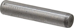Made in USA - 1/8" Diam x 5/8" Pin Length Grade 8 Alloy Steel Standard Dowel Pin - Bright Finish, C 47-58 & C 60 (Surface) Hardness, 1,840 Lb (Single Shear), 3,680 Lb (Double Shear) Breaking Strength, 1 Beveled & 1 Rounded End - Exact Tooling