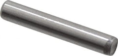Made in USA - 1/8" Diam x 3/4" Pin Length Grade 8 Alloy Steel Standard Dowel Pin - Bright Finish, C 47-58 & C 60 (Surface) Hardness, 1,840 Lb (Single Shear), 3,680 Lb (Double Shear) Breaking Strength, 1 Beveled & 1 Rounded End - Exact Tooling