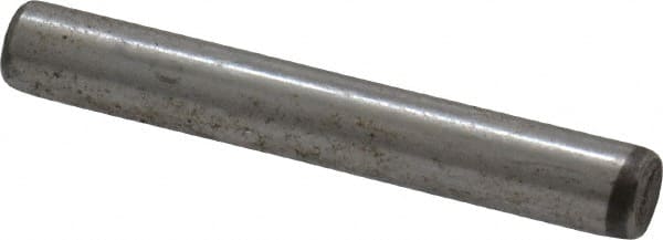 Made in USA - 1/8" Diam x 7/8" Pin Length Grade 8 Alloy Steel Standard Dowel Pin - Bright Finish, C 47-58 & C 60 (Surface) Hardness, 1,840 Lb (Single Shear), 3,680 Lb (Double Shear) Breaking Strength, 1 Beveled & 1 Rounded End - Exact Tooling