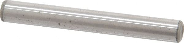Made in USA - 3/16" Diam x 1-1/2" Pin Length Grade 8 Alloy Steel Standard Dowel Pin - Bright Finish, C 47-58 & C 60 (Surface) Hardness, 4,150 Lb (Single Shear), 8,300 Lb (Double Shear) Breaking Strength, 1 Beveled & 1 Rounded End - Exact Tooling