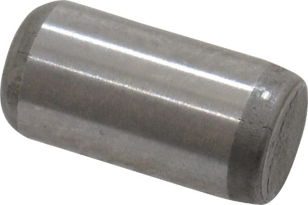 Made in USA - 1/4" Diam x 1/2" Pin Length Grade 8 Alloy Steel Standard Dowel Pin - Bright Finish, C 47-58 & C 60 (Surface) Hardness, 14,720 Lb (Double Shear), 7,360 Lb (Single Shear) Breaking Strength, 1 Beveled & 1 Rounded End - Exact Tooling