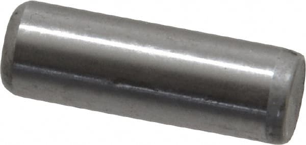 Made in USA - 1/4" Diam x 3/4" Pin Length Grade 8 Alloy Steel Standard Dowel Pin - Bright Finish, C 47-58 & C 60 (Surface) Hardness, 14,720 Lb (Double Shear), 7,360 Lb (Single Shear) Breaking Strength, 1 Beveled & 1 Rounded End - Exact Tooling
