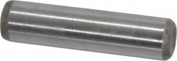 Made in USA - 1/4" Diam x 1" Pin Length Grade 8 Alloy Steel Standard Dowel Pin - Bright Finish, C 47-58 & C 60 (Surface) Hardness, 14,720 Lb (Double Shear), 7,360 Lb (Single Shear) Breaking Strength, 1 Beveled & 1 Rounded End - Exact Tooling