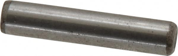 Made in USA - 1/4" Diam x 1-1/4" Pin Length Grade 8 Alloy Steel Standard Dowel Pin - Bright Finish, C 47-58 & C 60 (Surface) Hardness, 14,720 Lb (Double Shear), 7,360 Lb (Single Shear) Breaking Strength, 1 Beveled & 1 Rounded End - Exact Tooling