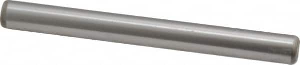 Made in USA - 1/4" Diam x 2-1/2" Pin Length Grade 8 Alloy Steel Standard Dowel Pin - Bright Finish, C 47-58 & C 60 (Surface) Hardness, 14,720 Lb (Double Shear), 7,360 Lb (Single Shear) Breaking Strength, 1 Beveled & 1 Rounded End - Exact Tooling
